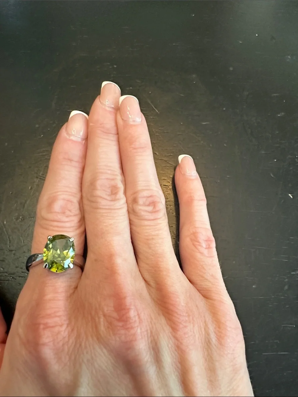Green Oval Gemstone Sterling-Color Women's Ring- Size 7.5